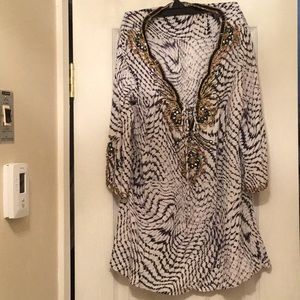 Soft surrounding beaded beach cover up/ tunic.